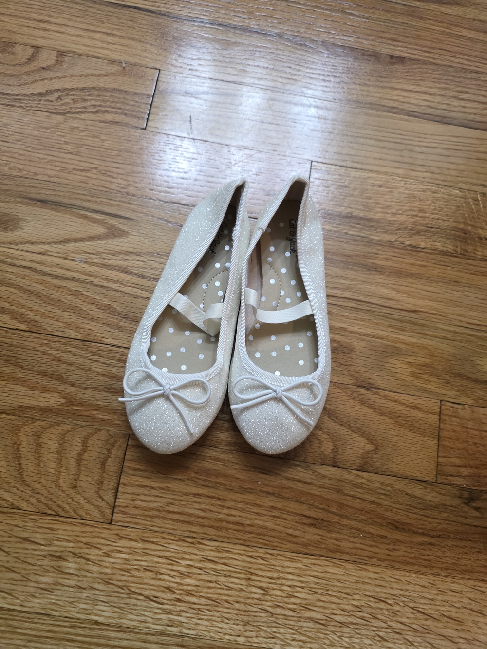 Girls' Cream White Glitter Ballet Flats with Bow
